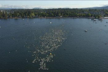 arial view of the Ironman Coeur d'Alene swim start